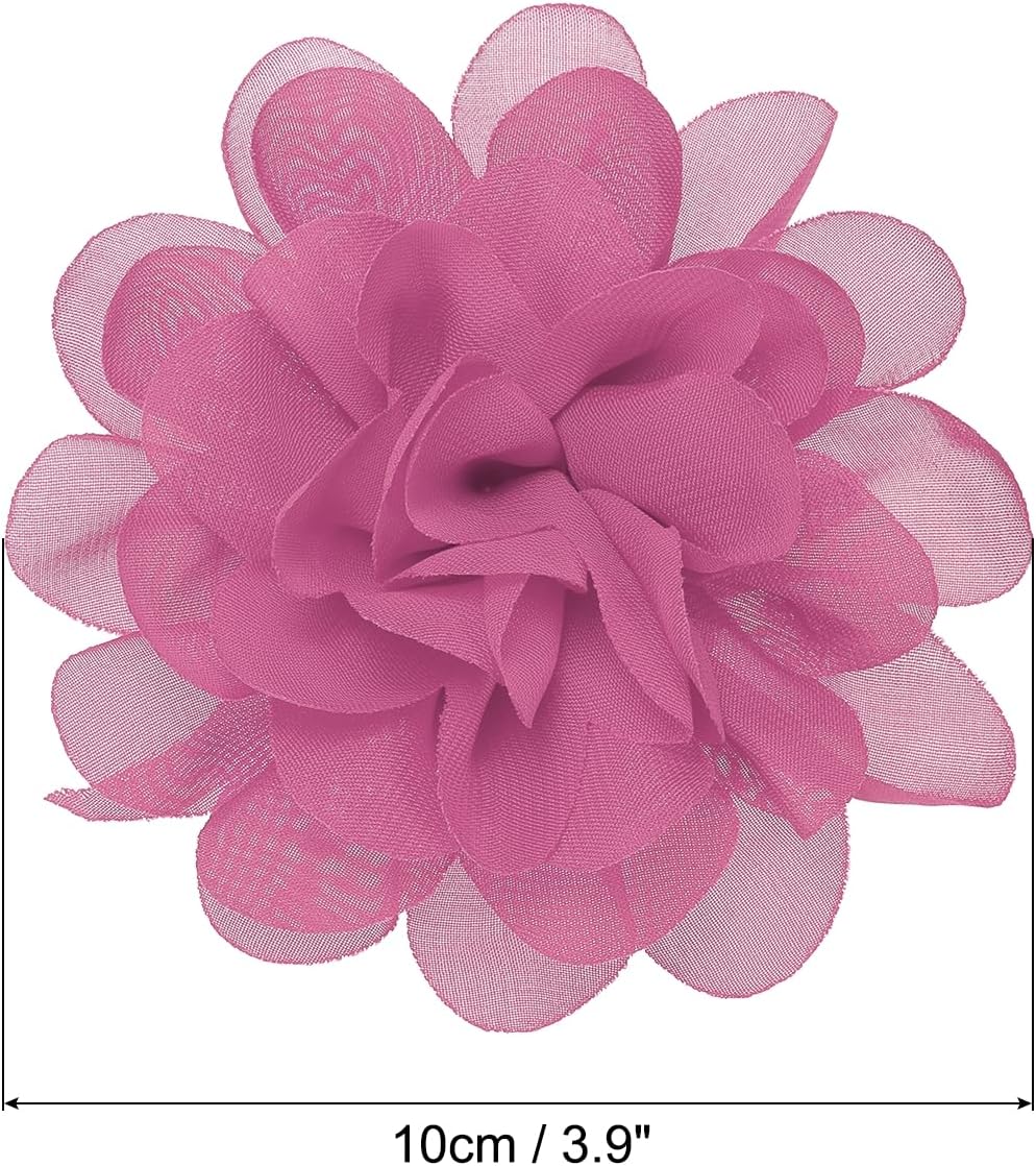 PATIKIL 3.9" Chiffon Flowers, 10 Pcs Mesh Fabric Flowers Sewing Fabric Appliques Headband Embellishments for DIY Craft Wedding Decor, Pink