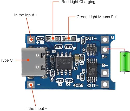 Miniatura 4 de TP4056 Placa de carga tipo C - Cargador de batería de litio 18650 de 20 piezas con protección y funciones duales
