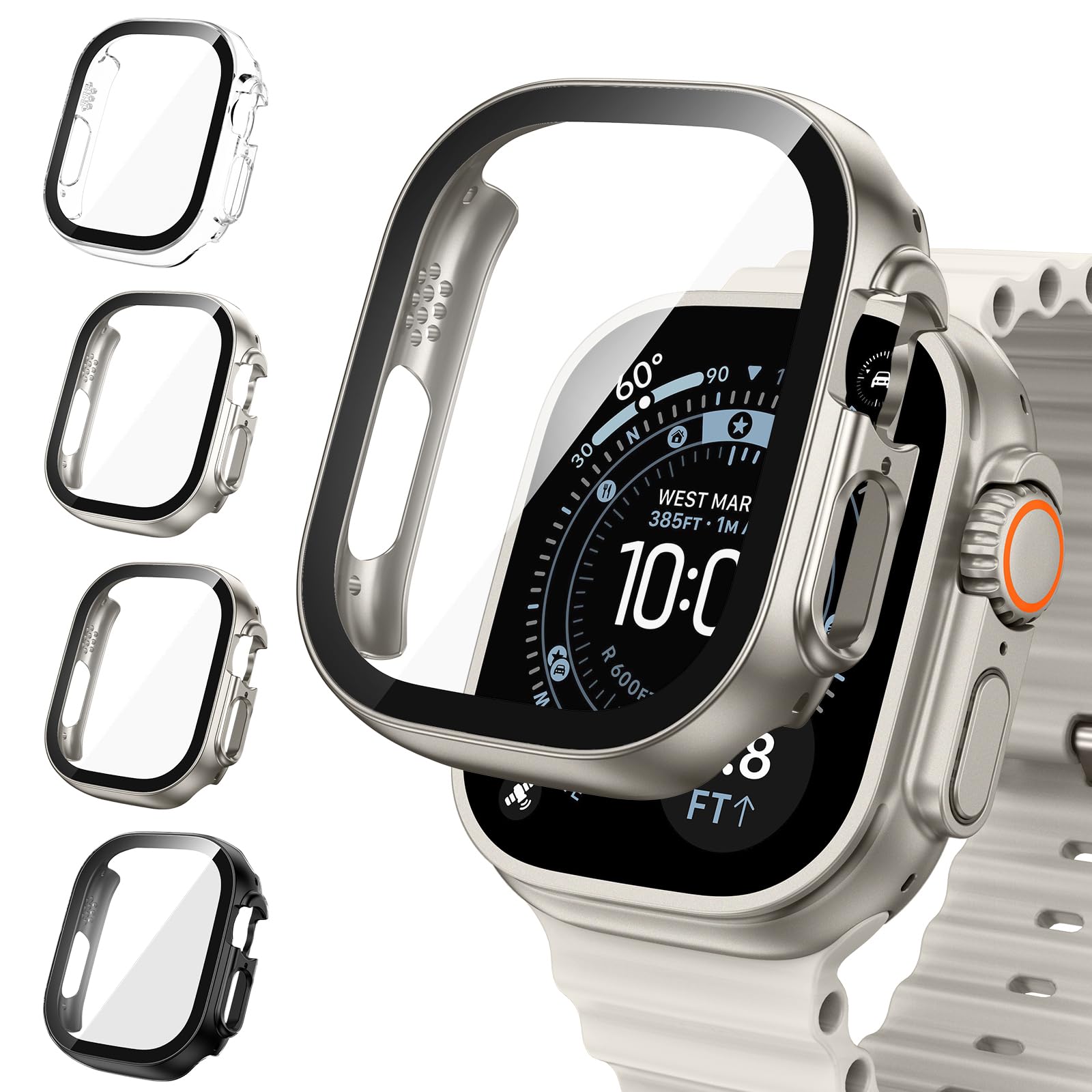 Neitra 4 Stück Hülle für Apple Watch Ultra 3/Ultra 2/Ultra 49mm Schutzhülle mit HD Glass Displayschutzfolie,Hart PC Voller Körper Kratzfest Gehäuse,Smartwatch Zubehör für Mann Frau