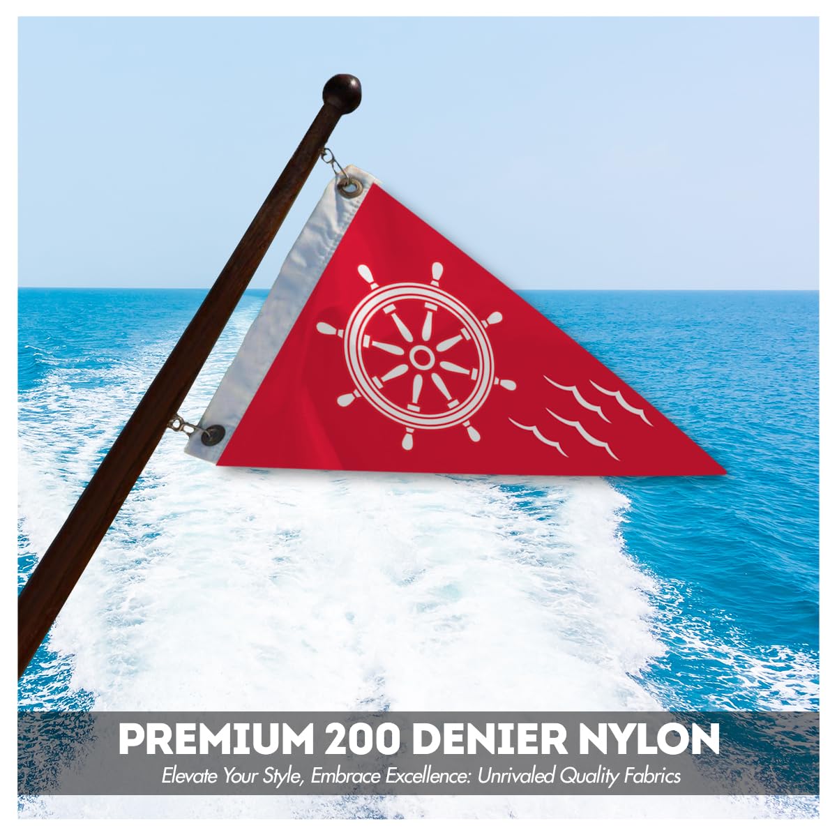 AGAS Ships Wheel Bow Pennant - 10 x 15 inch - Printed 200D Nylon - Solid Brass Eyelets Canvas Heading - Vivid Colors Fade Proof - Bow Flags.