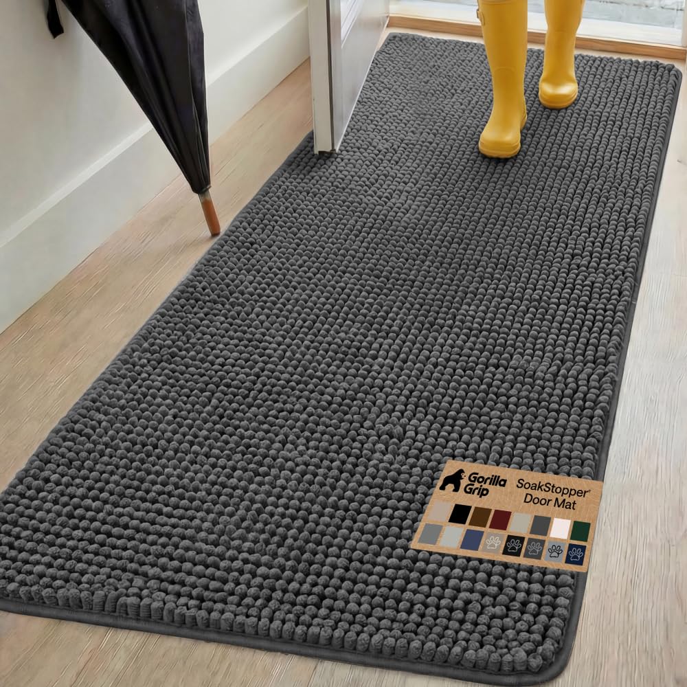 GORILLA GRIP SoakSTOPPER Dog Door Mat, Machine Wash and Dry, 70x24 Charcoal