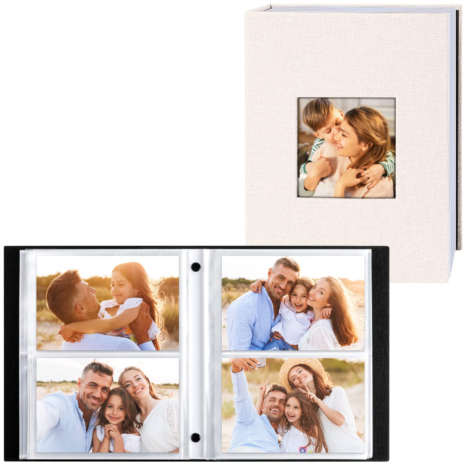 Lanpn Album Fotografico 10x15 200 con Tasche 2 Confezioni, Biancheria Porta Foto Album Portafoto Orizzontali 10x15cm Tascabile Tasca Beige