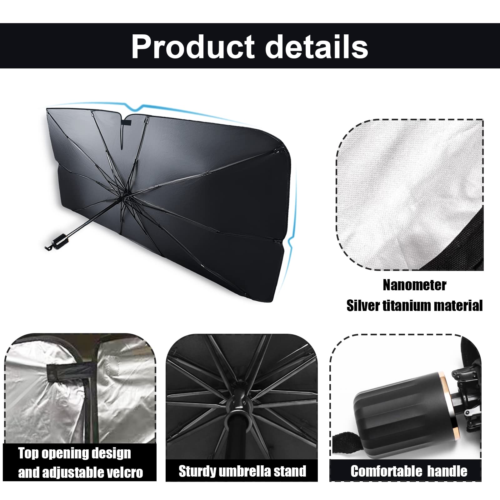 Parasol Reflectante para Parabrisas de Coche, bloquea los Rayos UV, el Calor y Mantiene el vehículo Fresco, Plegable, Accesorios para el Interior del Coche (55 x 31 Pulgadas)