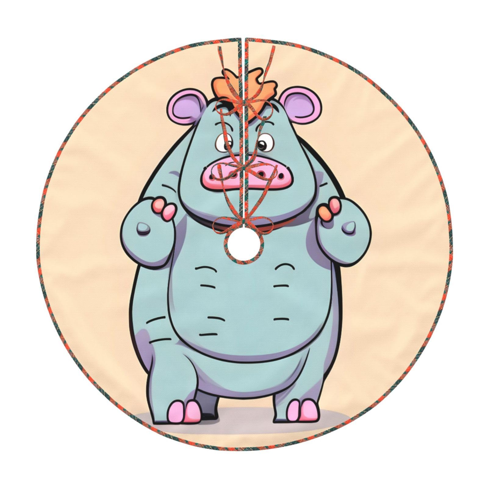 Jupe de sapin de Noël hippopotame, tapis rustique imprimé pour décoration de fête