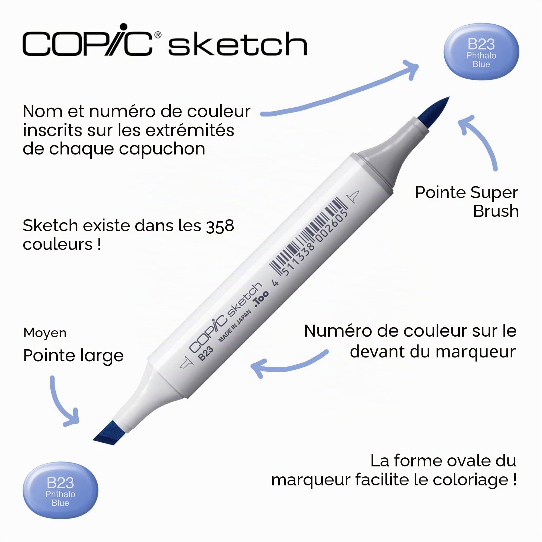 COPIC Sketch Set « Sea & Sky », 6 Twin Marker avec une pointe de largeur moyenne et une pointe Brush