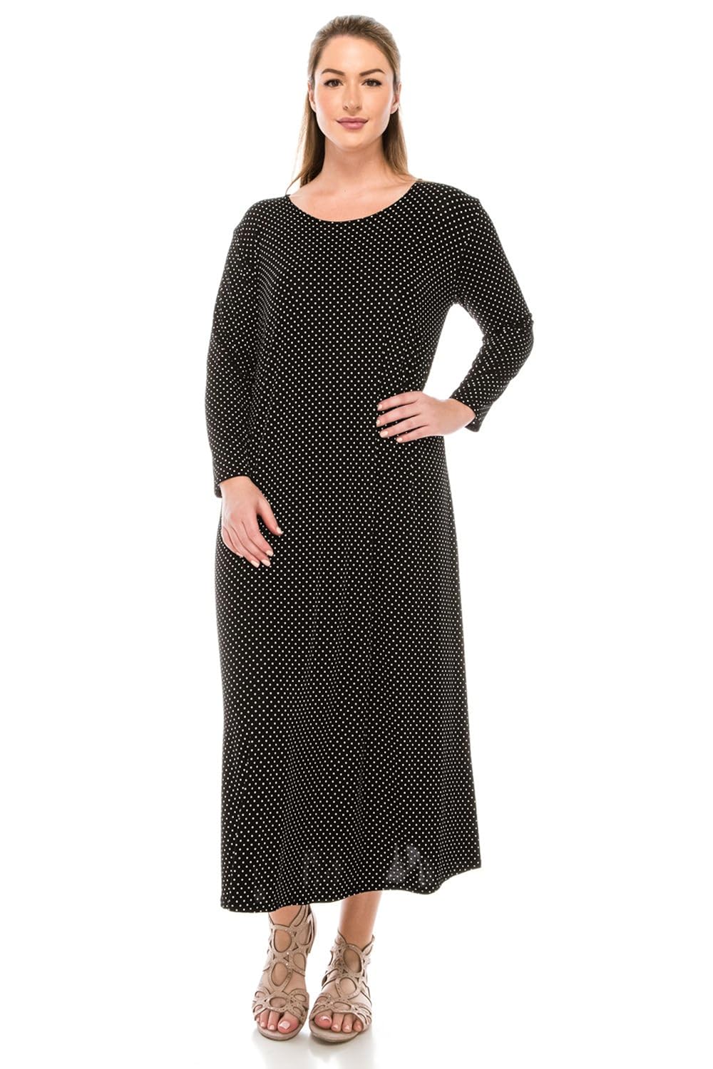 Buy Jostar Women's Stretchy Long Dress 3/4 Sleeve Print Medium Black