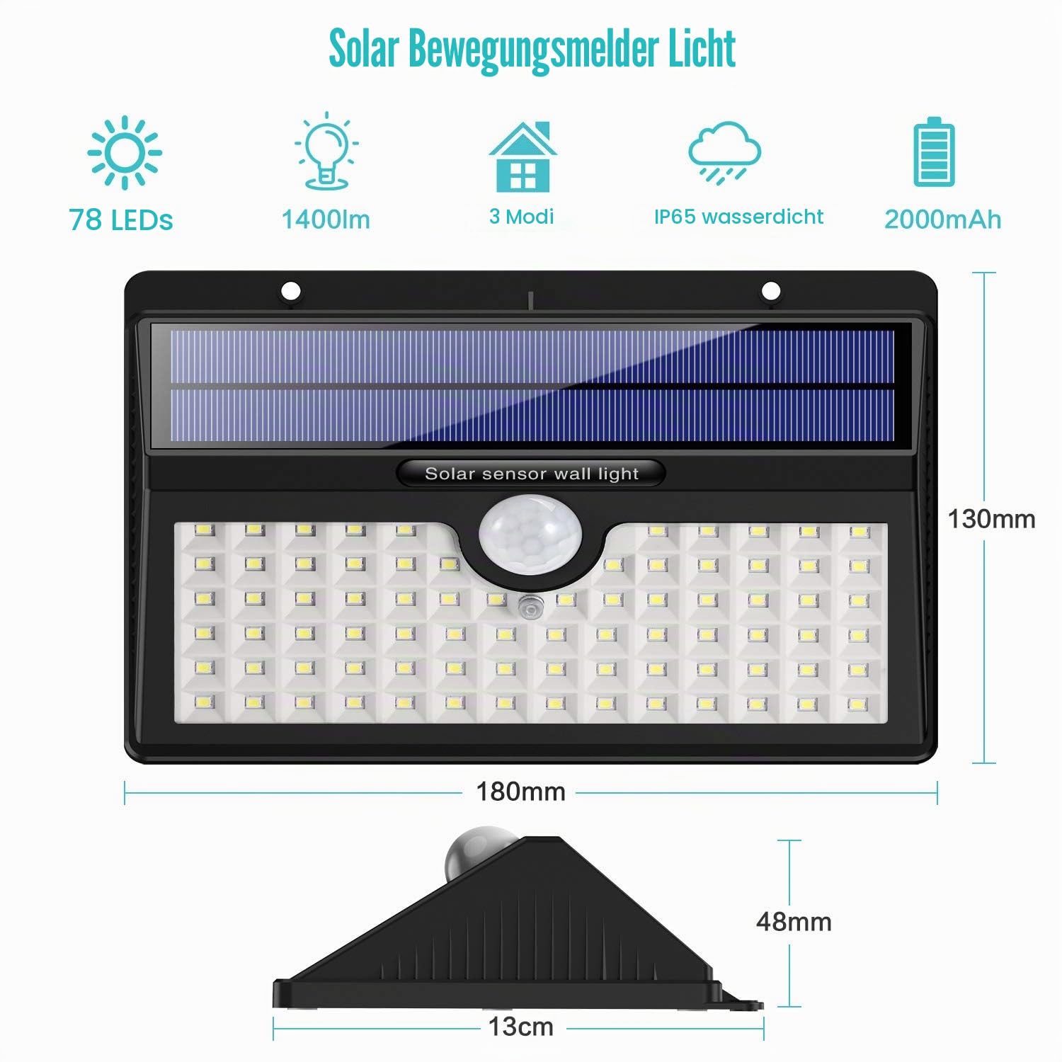 Solarlampe für Außen, [4 Stück] 78 LED Solarleuchte Außen 180° Superhelle Solarleuchte mit Bewegungsmelder Sicherheitswandleuchte 3 Modi wasserdichte Wandleuchte Garten