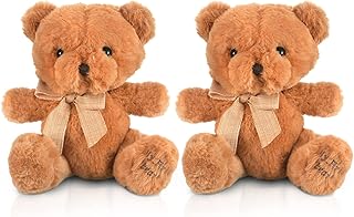 Threan 2 Pieces Cute Bear Stuffed Animals Plush Bear Baby Shower Supplies First Stuffed Animal Plush Newborn Bear Toys for Birthday Party Favor Gifts Baby Shower Centerpiece Decor, 8 Inches(Brown)