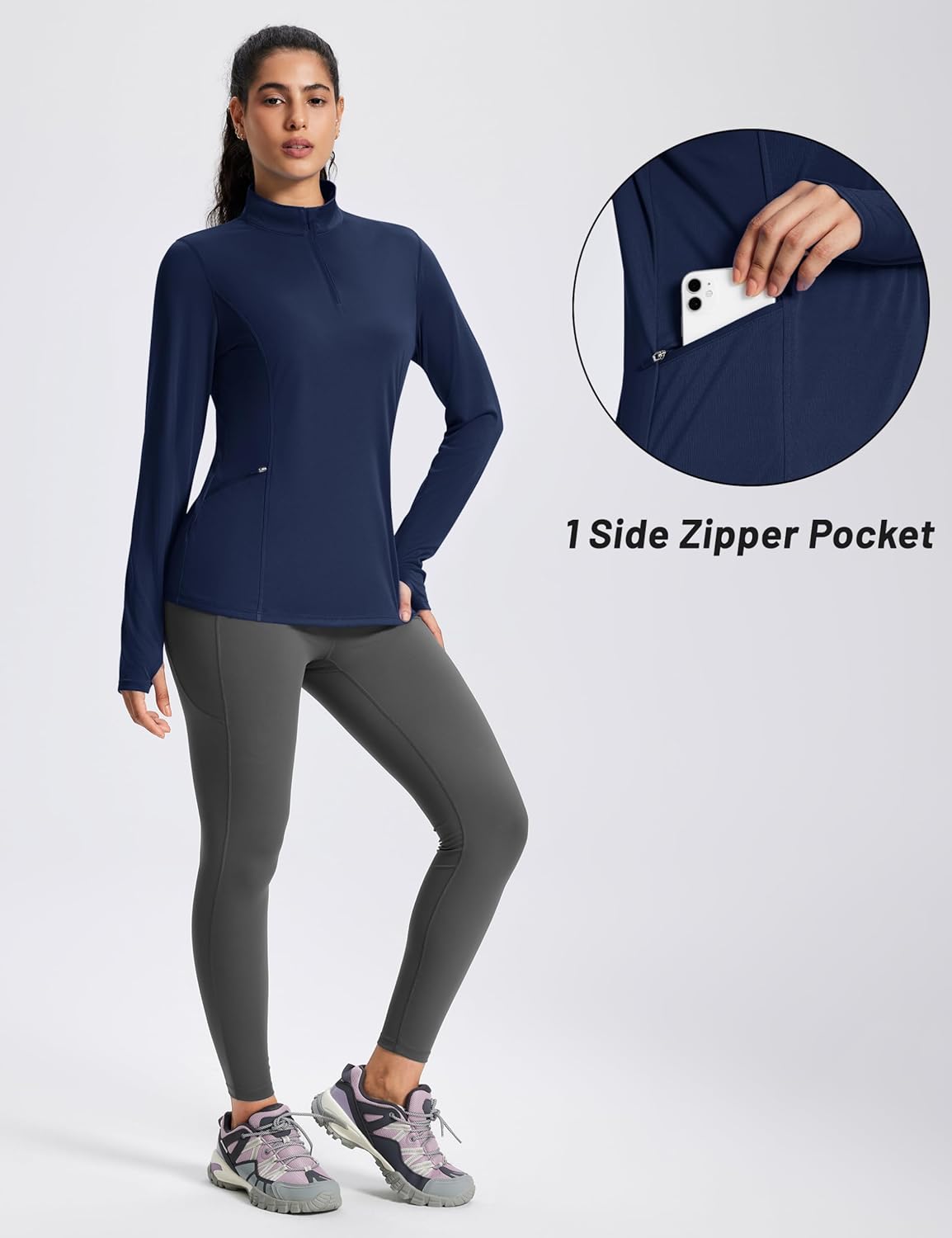 MAGCOMSEN 1/4 Zip Pullover Women Long Sleeve Quarter Zip UPF 50+ Sun Shirts with Pocket Quick Dry Athletic Workout Tops - Image 4