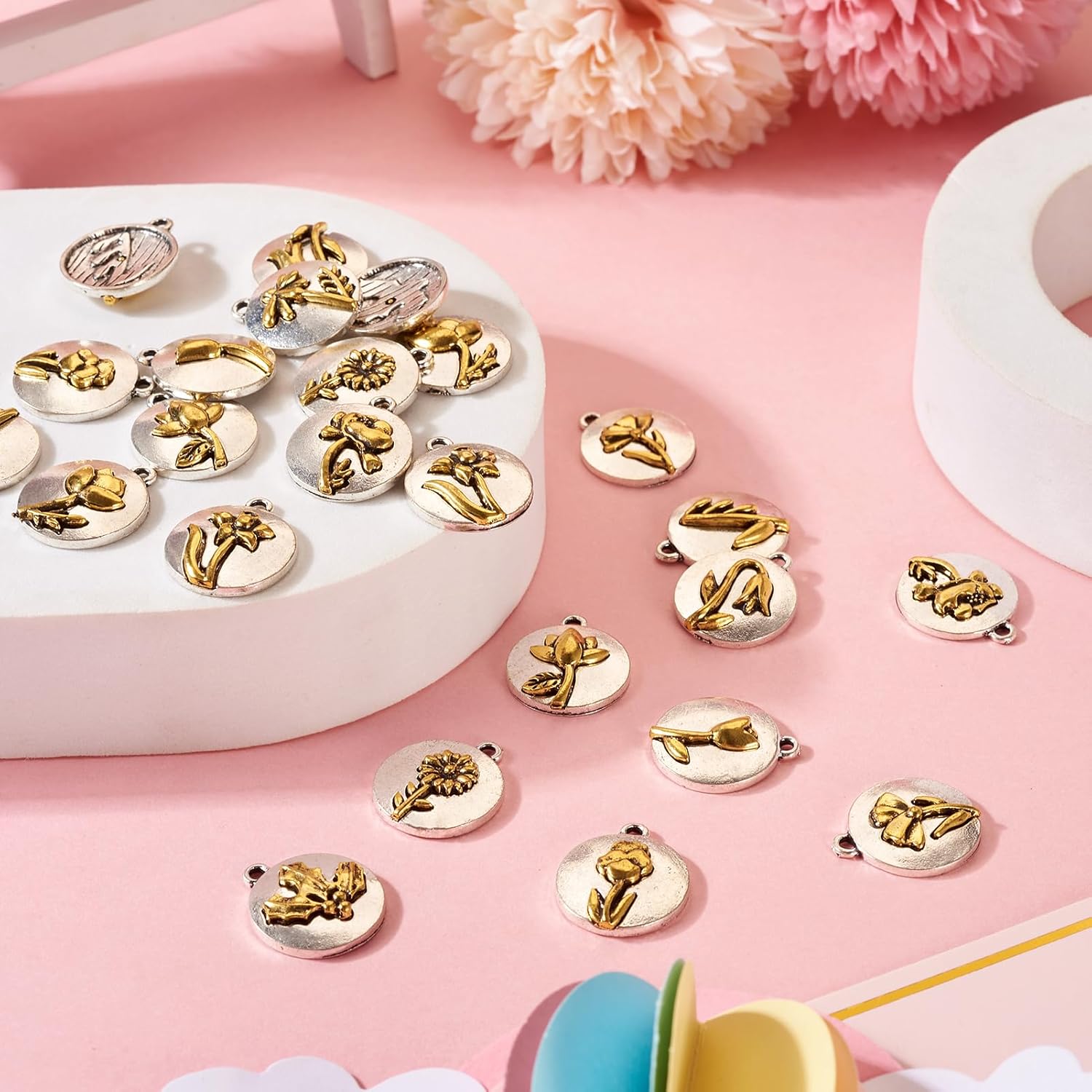 KISSITTY 24pcs Birth Flower Charms for Birthday Mother's Day Christmas Antique Silver Month Flower Dangles Pendants Jewelry Gift for Women Mother Daughter Best Friends - Image 4