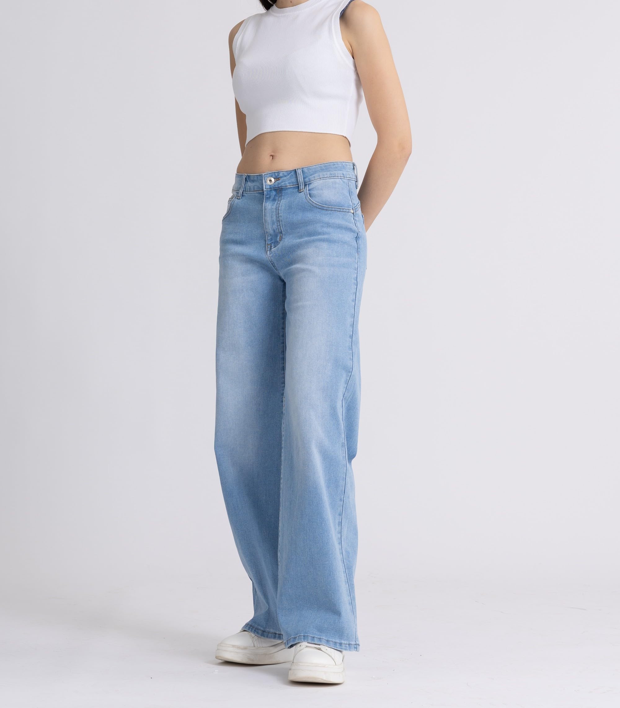 Jeans Donna Vita Alta Larghi Baggy Wide Leg Fit Jeans