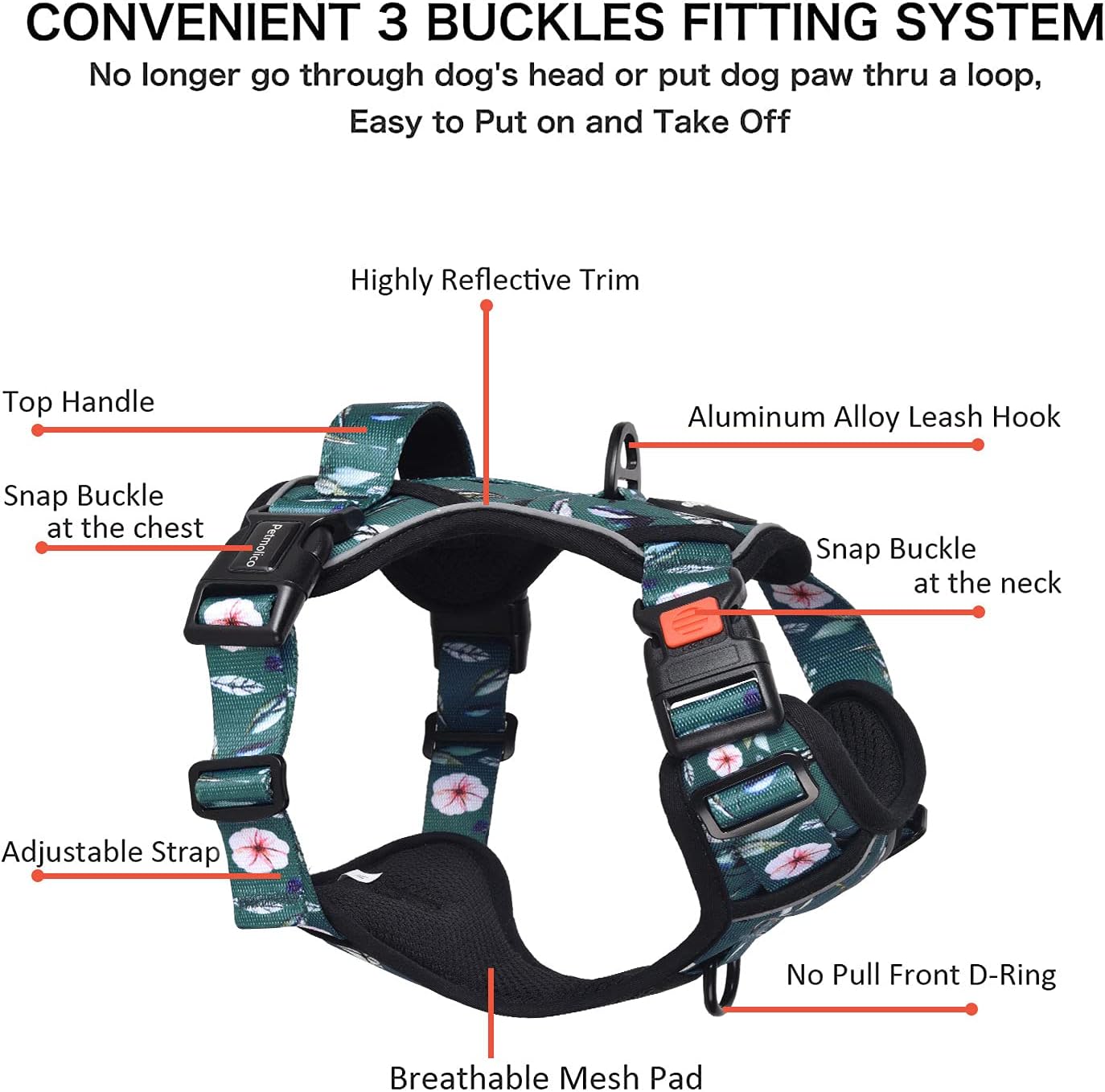 Petmolico No Pull Dog Harness Set, 2 Leash Attchment Easy Control
