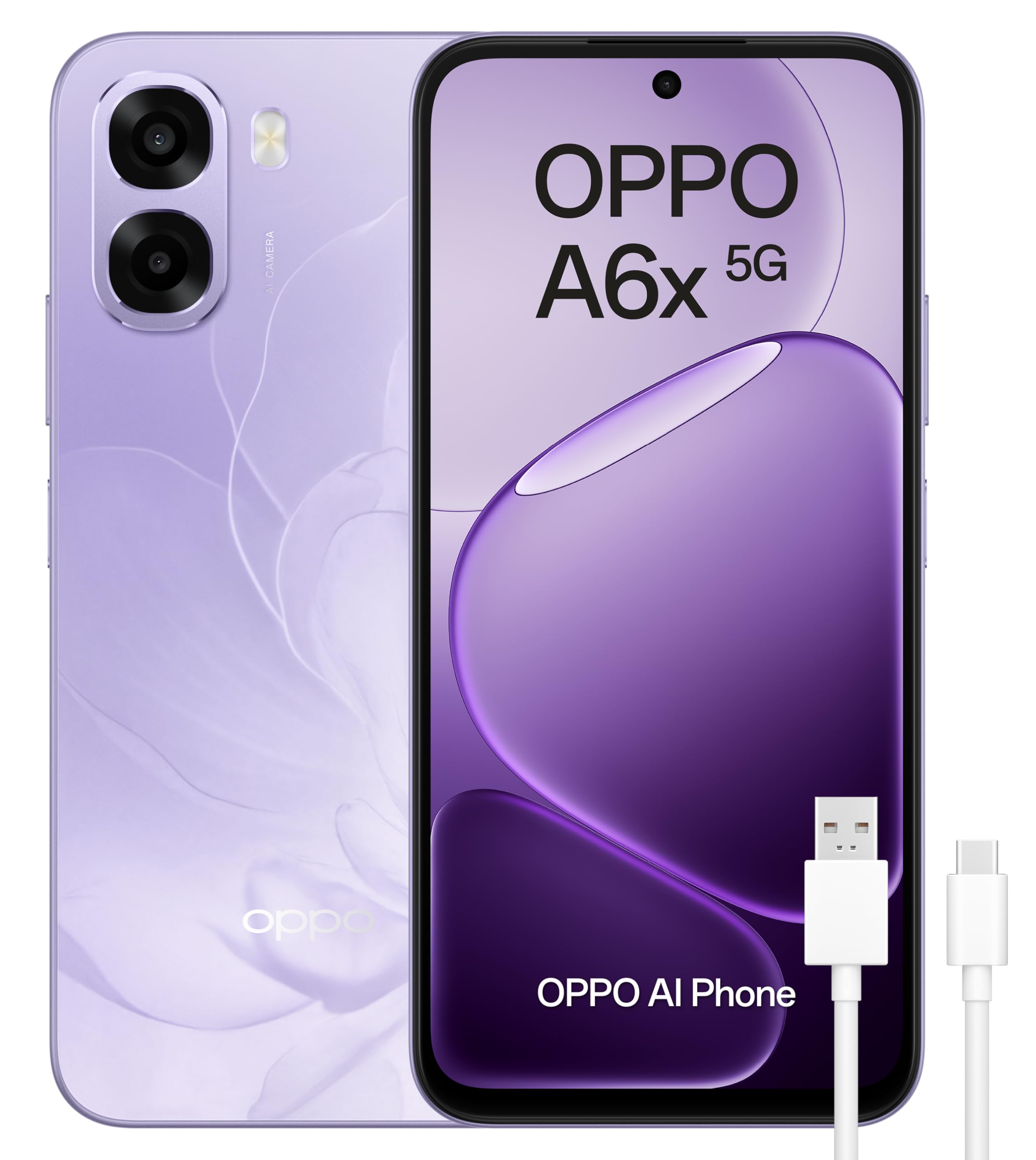 OPPO A6x 4G - Smartphone Libre con IA, 4GB RAM+128GB, Batería 6100 mAh, Pantalla LCD HD+ 120Hz, IP64, Cámara 13MP, Dual SIM, Versión Española - Morado — view 12