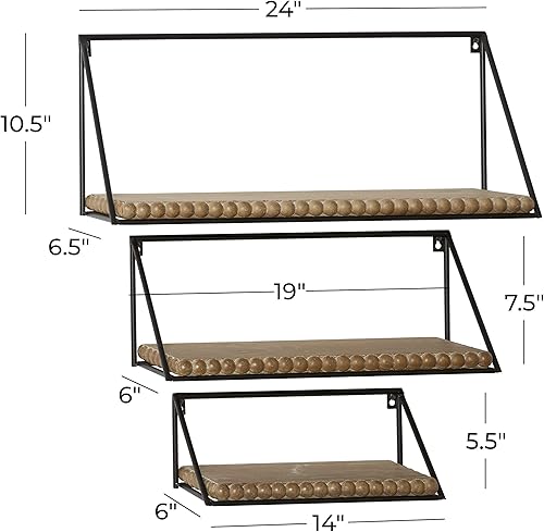 Miniatura 2 de Deco 79 Estante de pared geométrico de metal industrial, juego de 3 14", 19", 24"W, negro