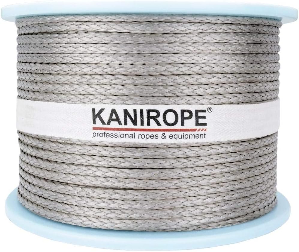 Kanirope® Dyneema Rope PRO 5mm 100m Siver 12-Strand Braided SK78 Heat-Set Coated