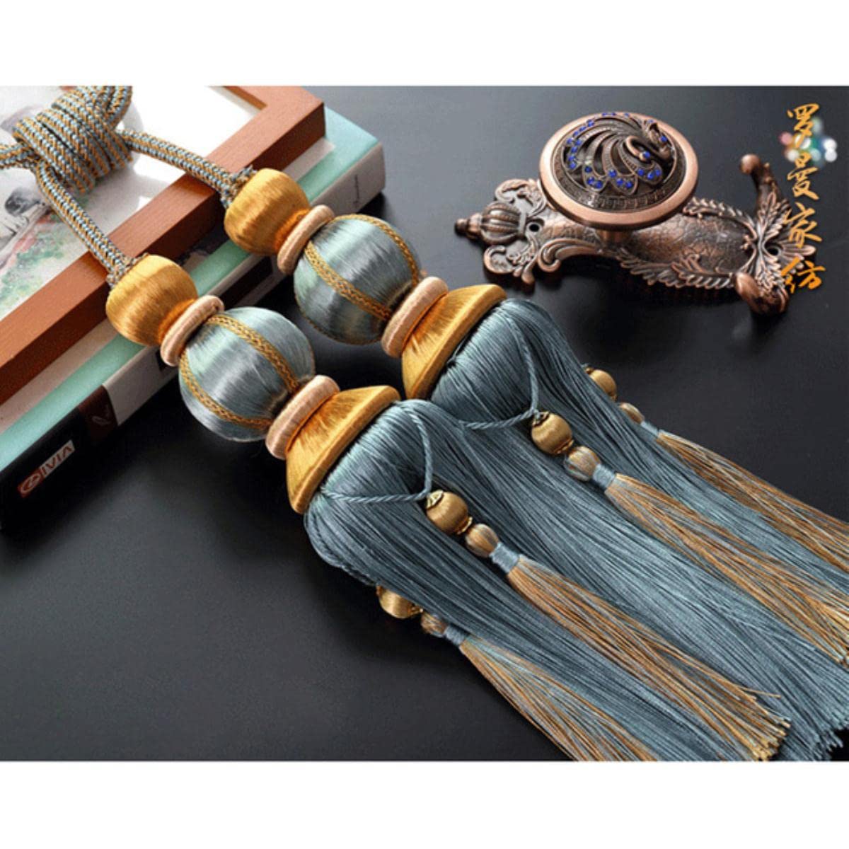 Rideau Corde Européenne Double Boule Rideau Boucle Sangle Suspendue Boule Crochet Glands Embrasse Dos Rideau Accessoires Décoration De La Maison-Bleu Ciel