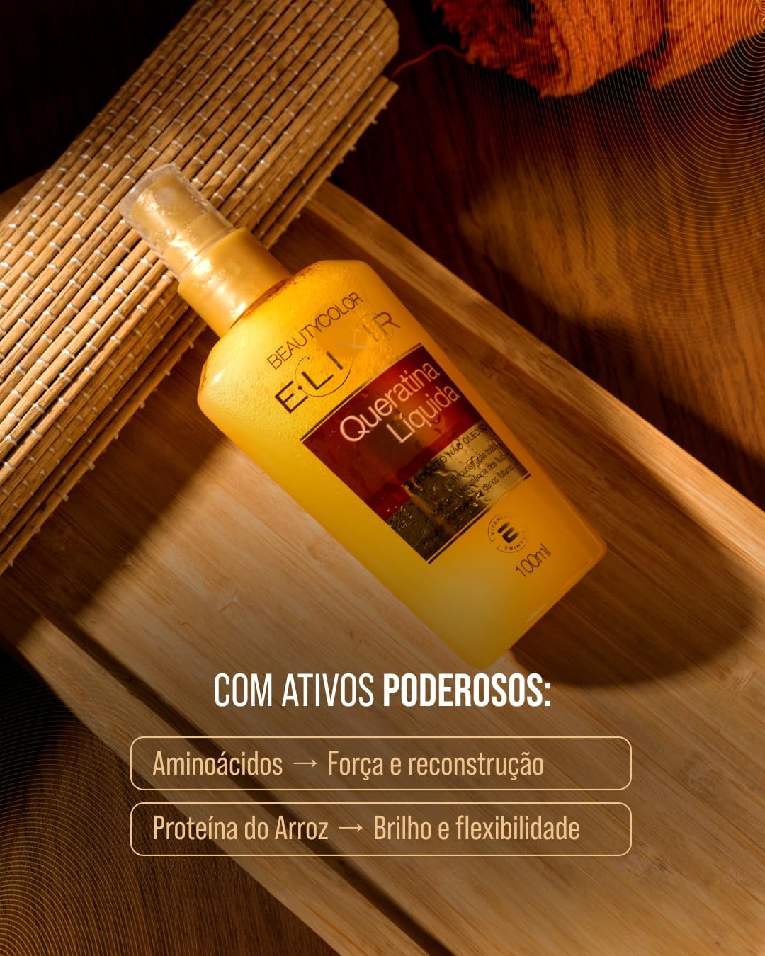 Queratina Líquida E.lixir 100ml – Reconstrução Inteligente, Maleabilidade e Brilho Saudável – Repõe a Massa Capilar e Fortalece os Fios – Para Cabelos Enfraquecidos ou Danificados – Beauty Color