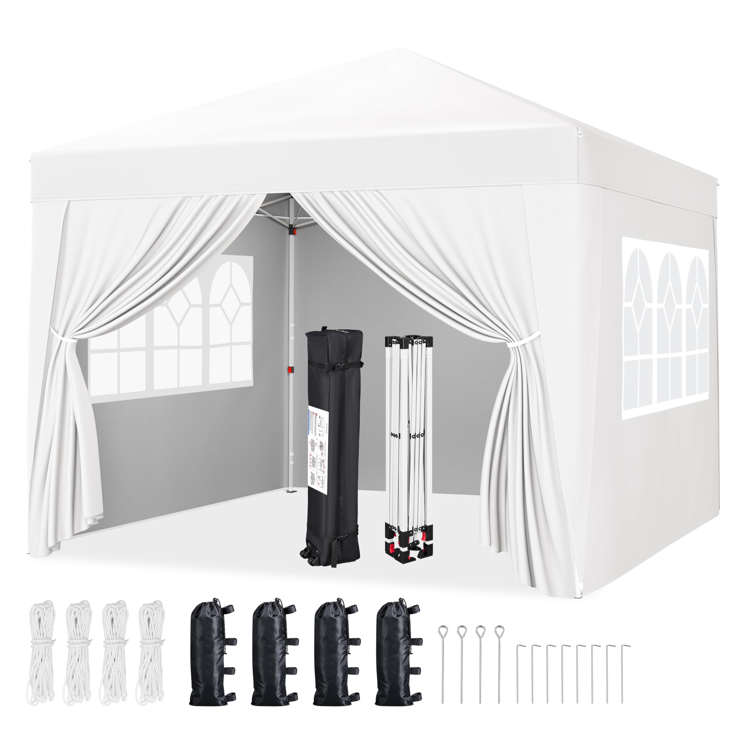 Yaheetech Pavillon 3x3m mit 4 Seitenwänden Pop-up Faltpavillon, Weiß | Gartenpavillon Wasserdicht Winterfest Höhenverstellbar Partyzelt mit Rolltasche Stahlgestell UV Schutz 50+ Zelt 267-287 cm H