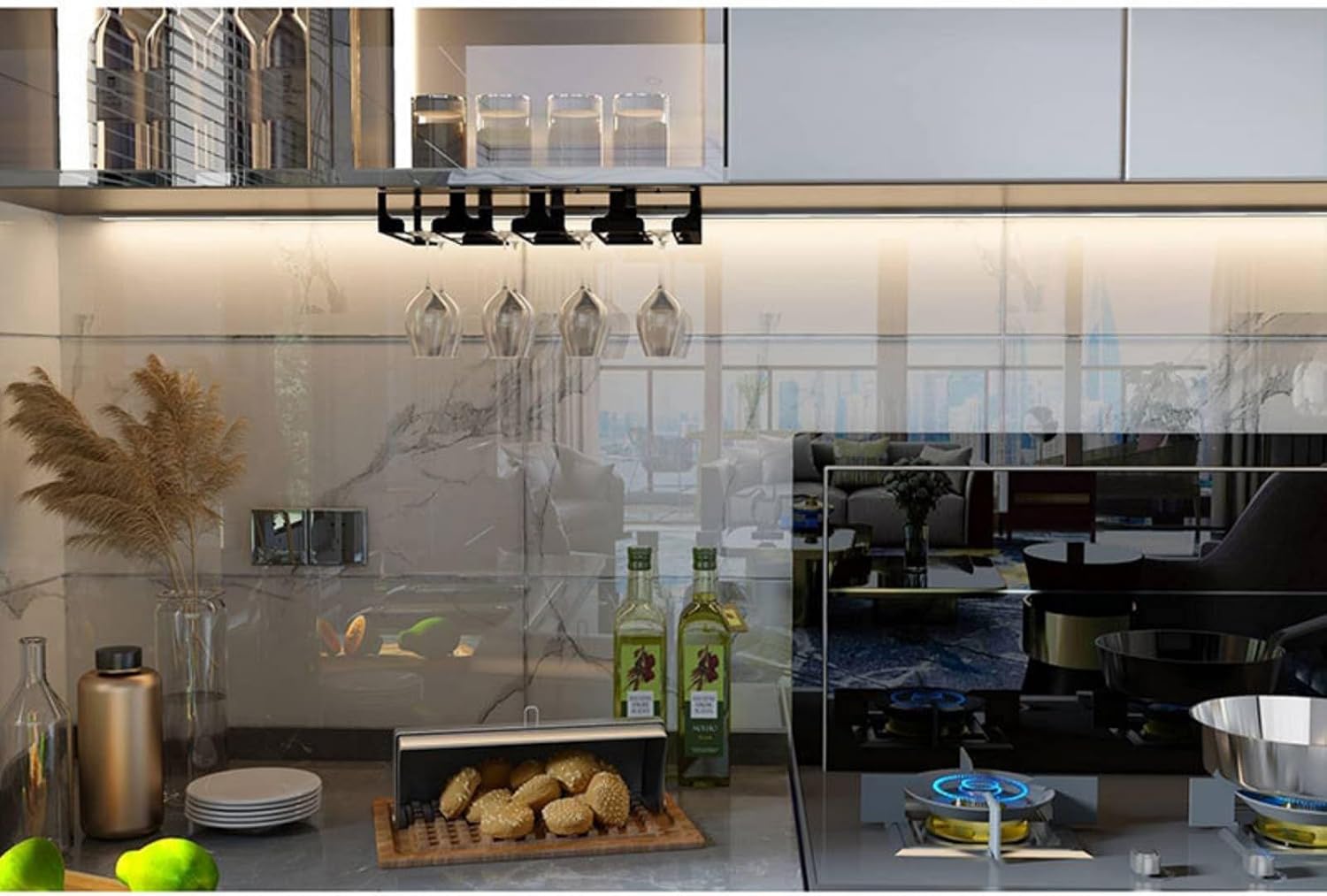 Space Efficient Cabinet Wine Glass Rack Metal Hanging Holder with Sturdy Build for Kitchen Area Rustproof Wine Glass Stand
