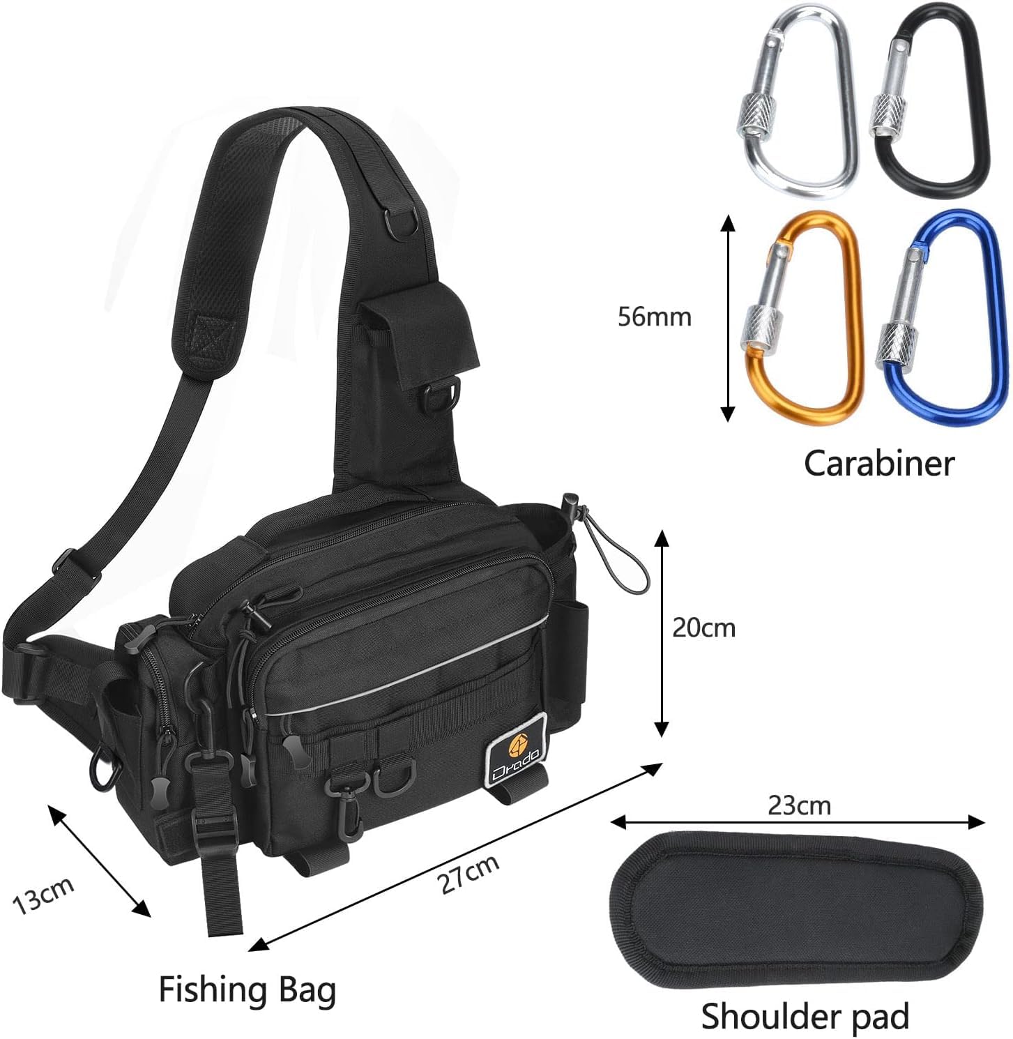 drado Angeltasche Sling Angeltasche, Wasserdicht und verschleißfest Angelrucksack für Angelzubehör(schwarz)