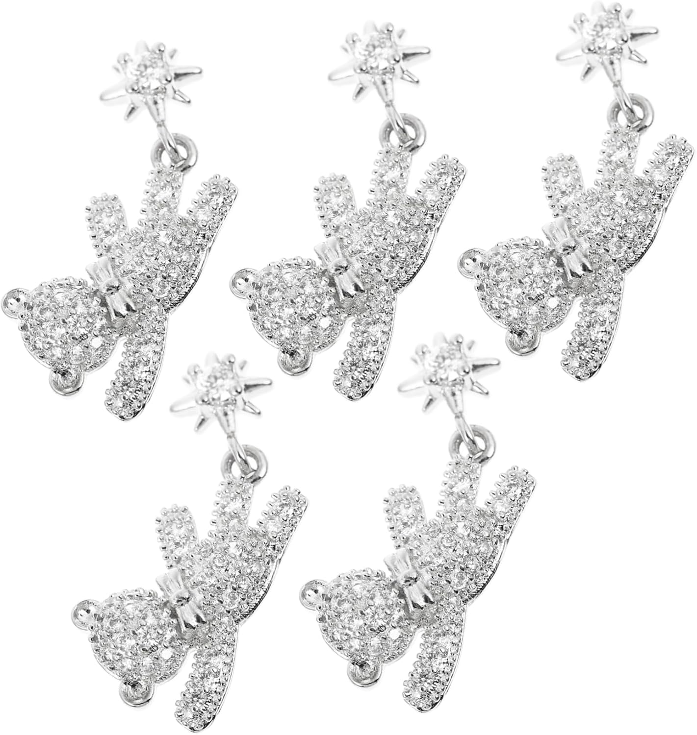 5pcs Bear Shaped Nail Art Studs with Bowknot and Zircon Decoration Japanese Style Nail Charms