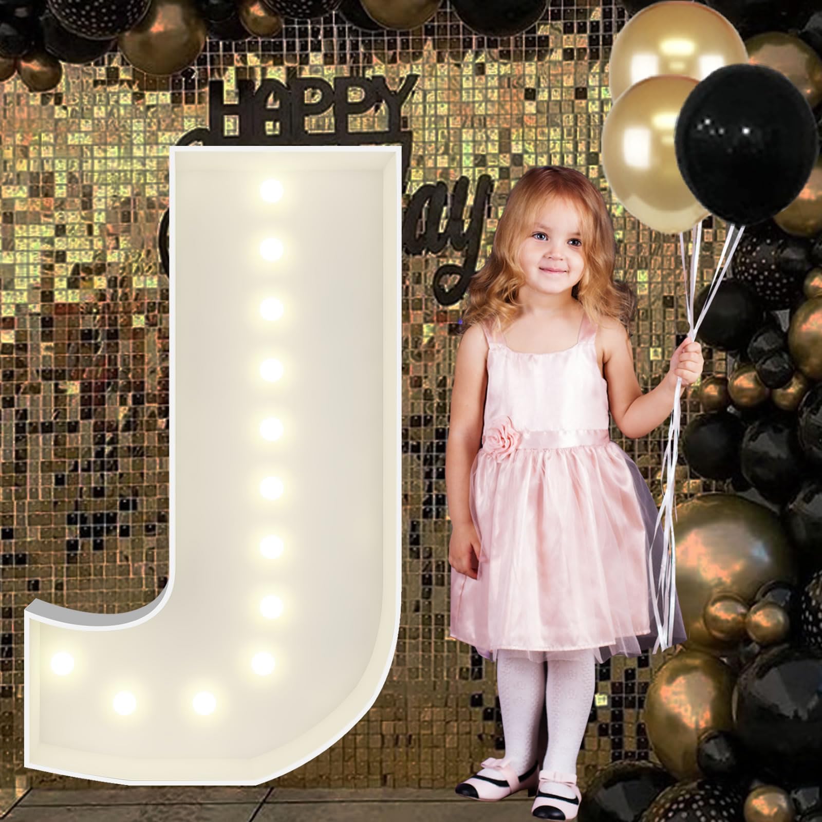 Letras grandes con luz LED J de 4 pies para decoración de fiestas, tablero de espuma gruesa precortada, kit de luces de marquesina para graduación 2026, graduación, boda, aniversario, baby shower