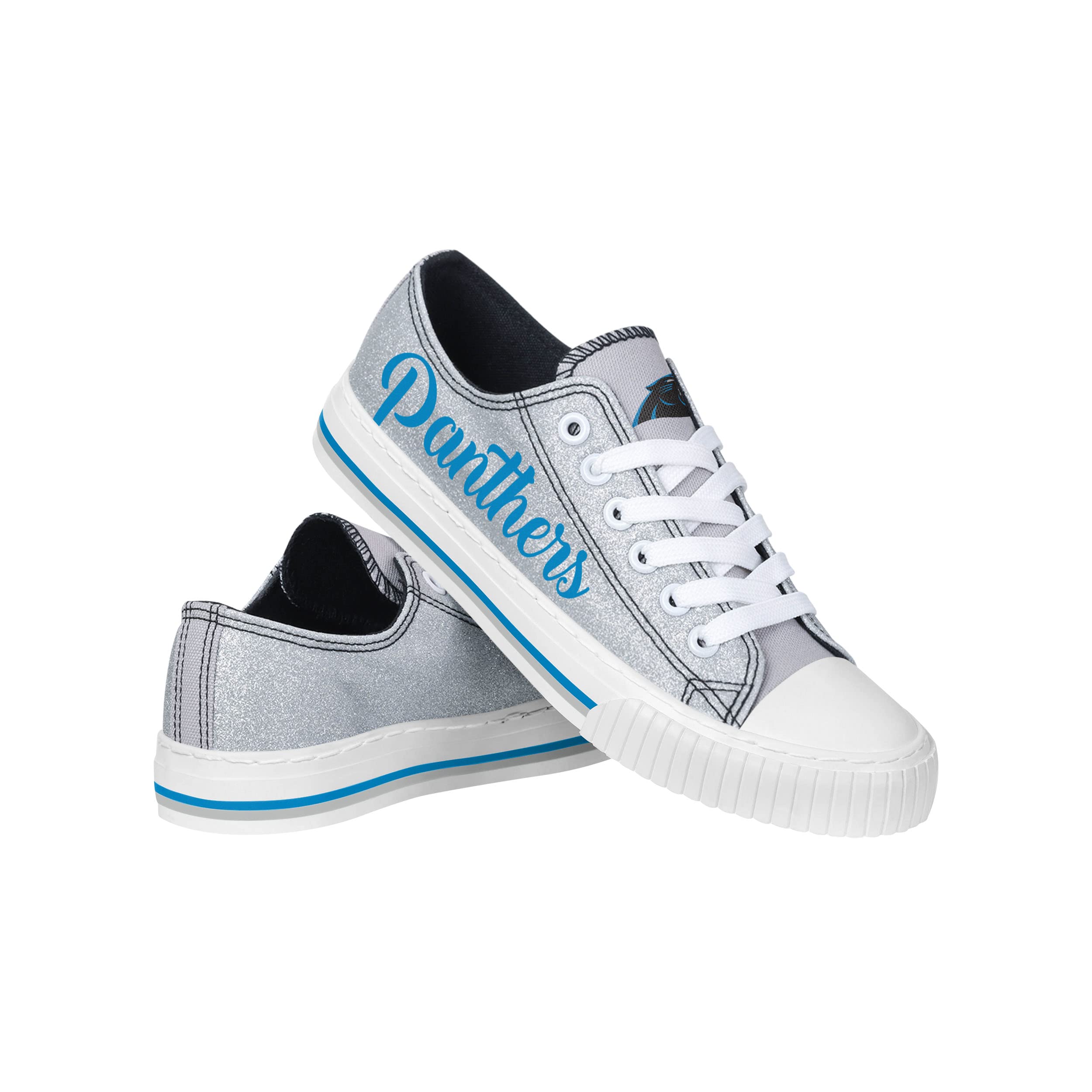 FOCO Carolina Panthers NFL Womens Color Glitter Low Top Canvas Shoes - 7