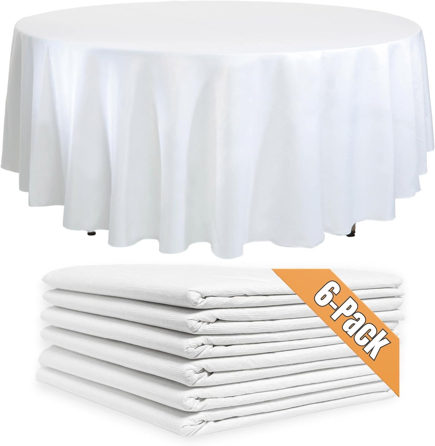 6Pack White Round Paper Tablecloths 82in Paper Table Cloths for Parties