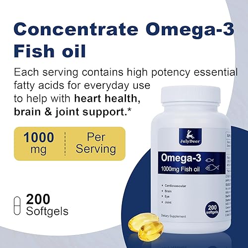 Miniatura 6 de Suplemento Omega 3 de aceite de pescado de 1000 mg, rico en EPA y DHA, apoya la salud del corazón, las articulaciones, el cerebro y los ojos,