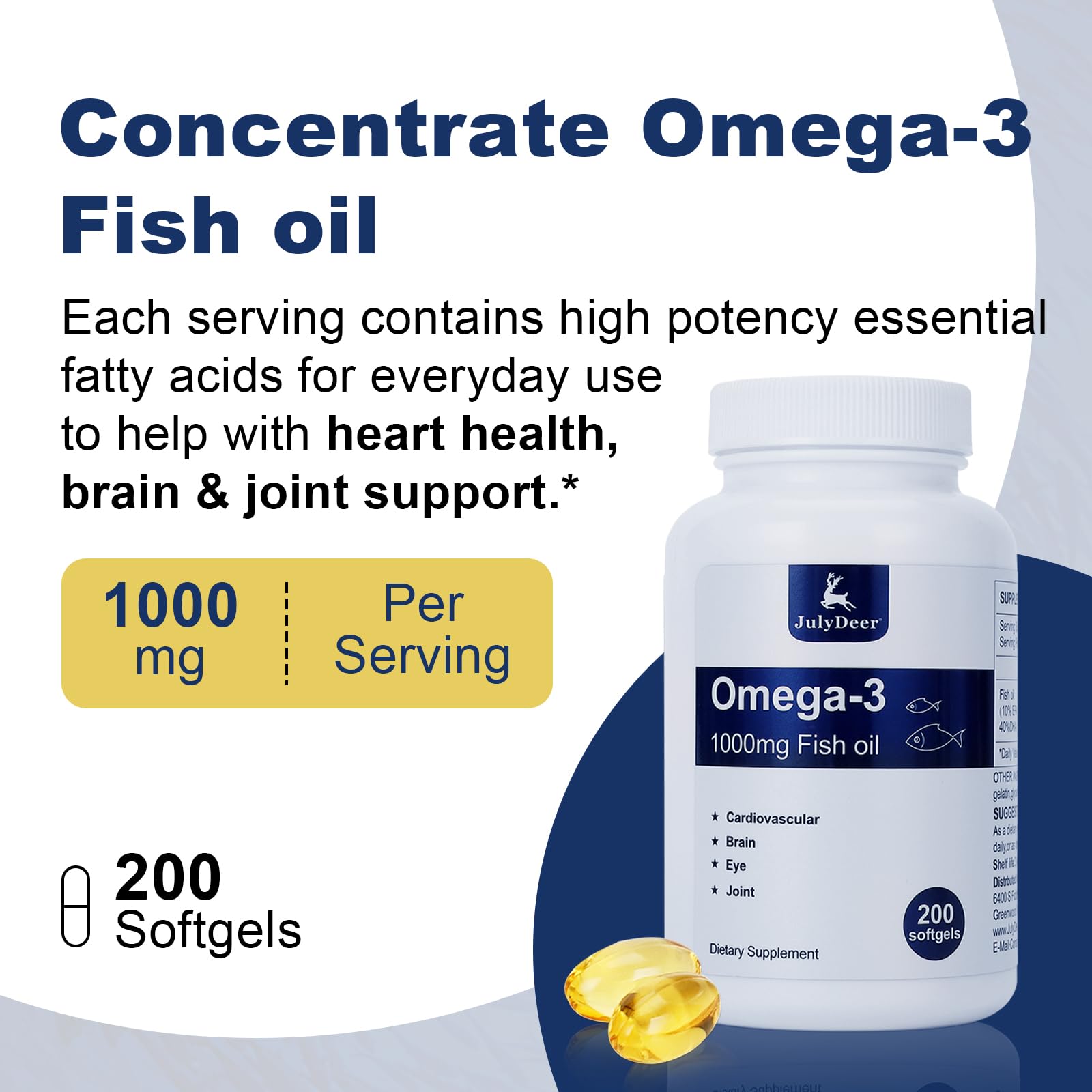 Omega 3 Fish Oil 1000 mg Concentrate Supplement with EPA, DHA, 200 Softgels — Amazon image 6