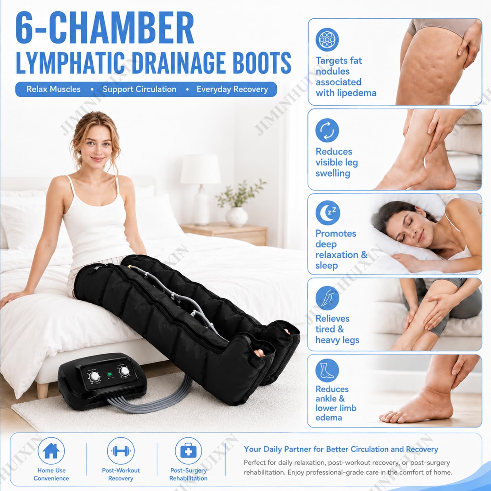 Pressoterapia Linfodrenaggio Pressoterapia Per Casa, 6 Camere D'Aria Macchinario Pressoterapias Gambe e Braccia Addome,Presso Terapia, Massaggio Linfodrenante,0-30 Min,0-240 mmHg Regolabile