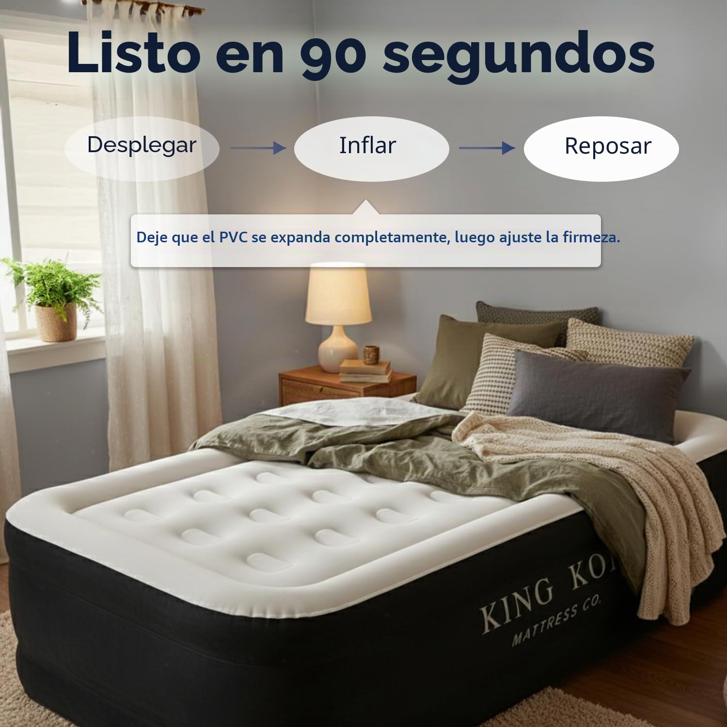 King Koil tamaño Doble de Lujo Mejorada Criado colchón de Aire Inflable Mejor colchón Hinchable con Bomba incorporada - Criado elevada colchón de Aire Quilt Top y la Cama sólo con 1 año de garantía