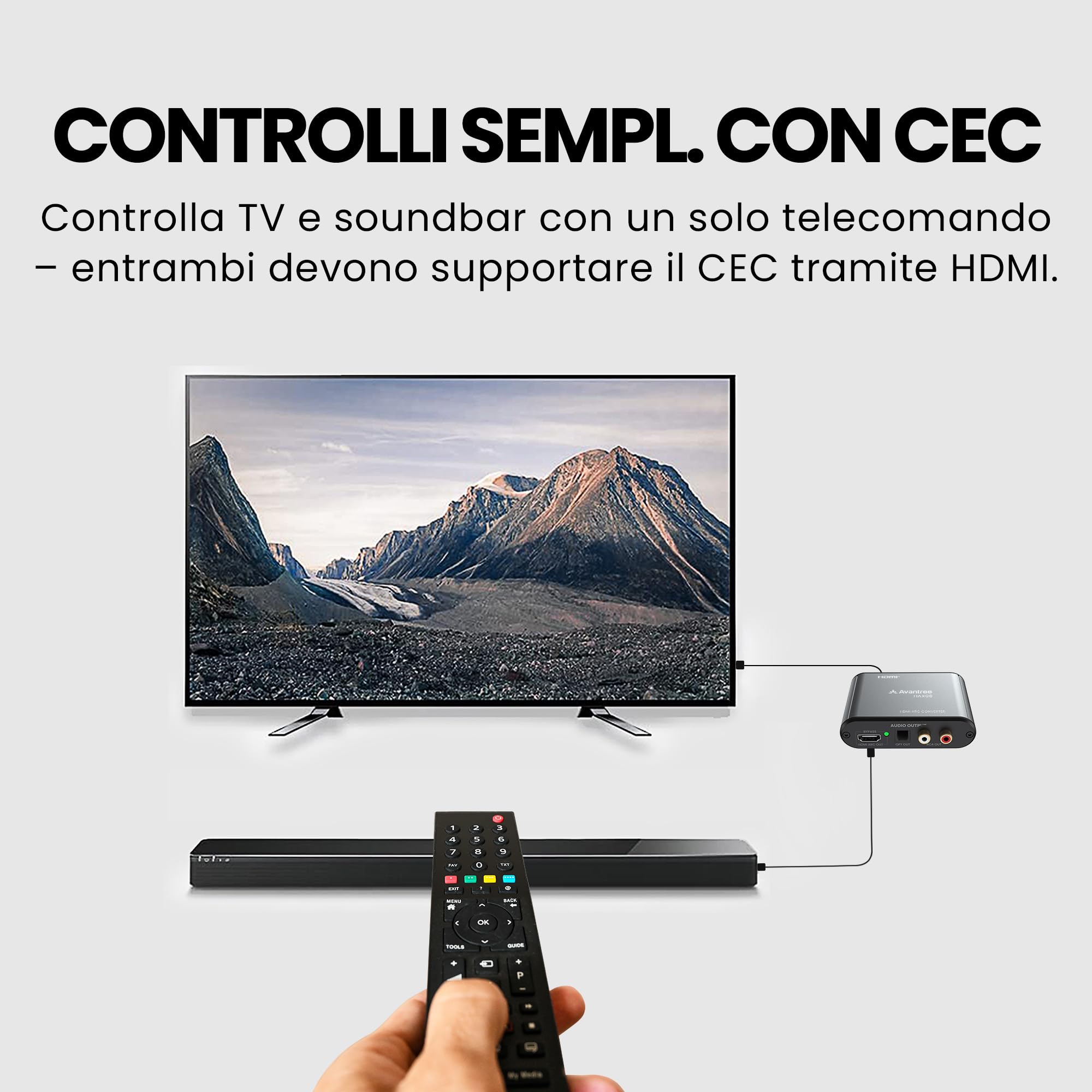 Avantree HAX06 – Estrattore audio HDMI ARC con passthrough per uso simultaneo con TV, soundbar e cuffie, uscite ottiche e RCA