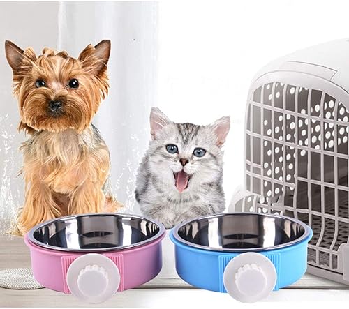 Miniatura 9 de RUBYHOME Comedero para perros y cachorros, cuenco de agua 2 en 1 de plástico y cuenco de acero inoxidable, extraíble colgante para gatos, conejos,