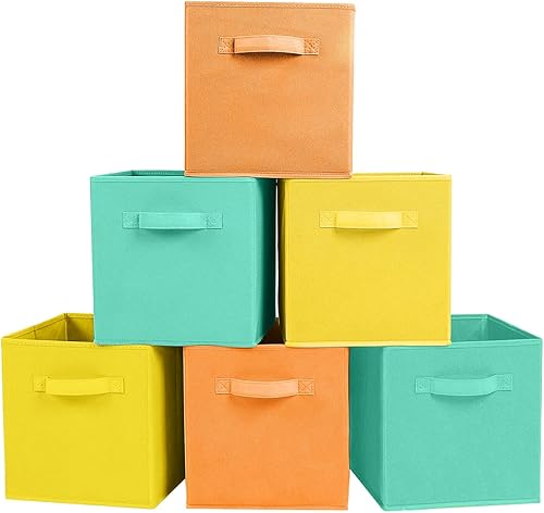 Miniatura 20 de ShellKingdom Cubos de almacenamiento de tela plegables y cajón organizador de tela para armario y juguetes, paquete de 6 (beige)