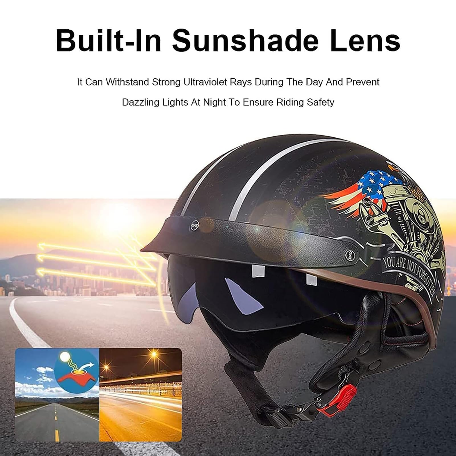 Casque Demi Jet Casque Ouvert Casque Jet Rétro Casque Bol Homologué ECE Visière Intégrée Casque de Crash Cruiser Chopper Casque de Scooter for Hommes Femmes ( Color : M , Size : M=(57~58cm) )
