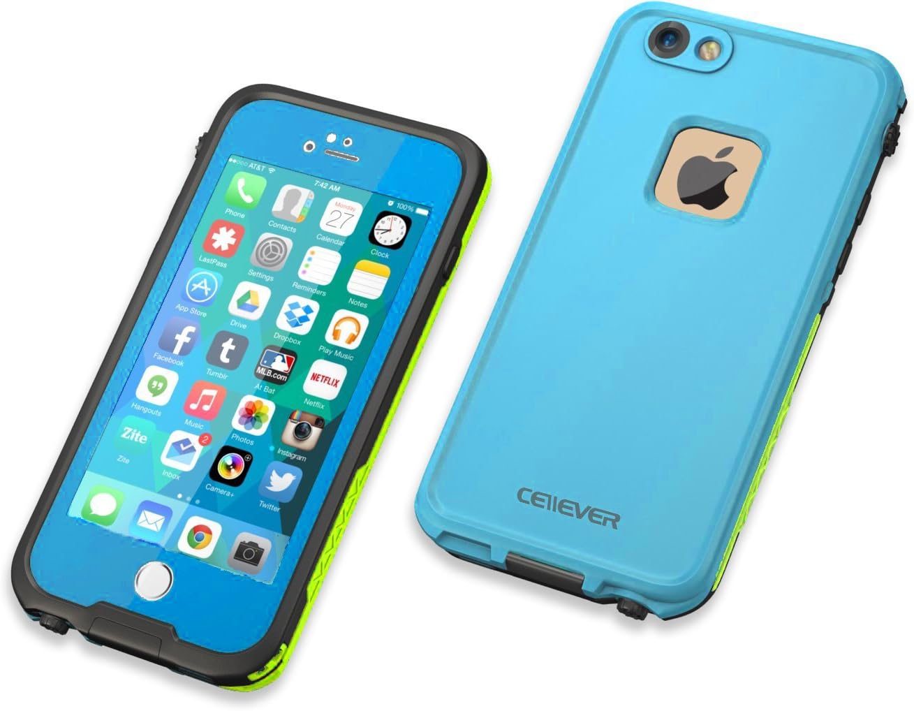 CellEver Compatible with iPhone 6 / 6s Case Waterproof Shockproof IP68 Certified SandProof Snowproof Full Body Protective Cover Designed for iPhone 6 and iPhone 6s (4.7") - Sky Blue/Lime Green