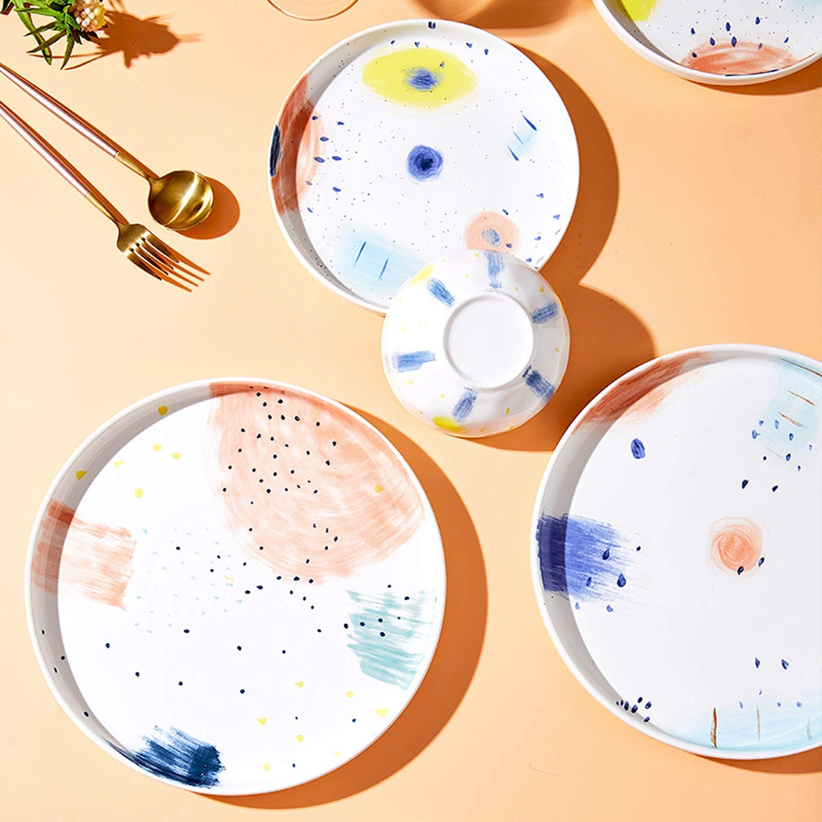 Stylowe ceramiczne zestawy obiadowe, 26 sztuk ręcznie rysowanych porcelanowych naczyń obiadowych Starry Sky | Miska płatków śniadaniowych i talerz do steków jako prezent ślubny na parapetówkę