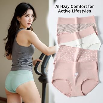 Women's High Waisted Cotton Underwear - Tummy Control Seamless Panties, Workout & Daily Wear
