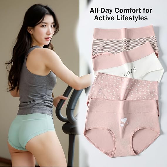 Women's High Waisted Cotton Underwear - Tummy Control Seamless Panties, Workout & Daily Wear
