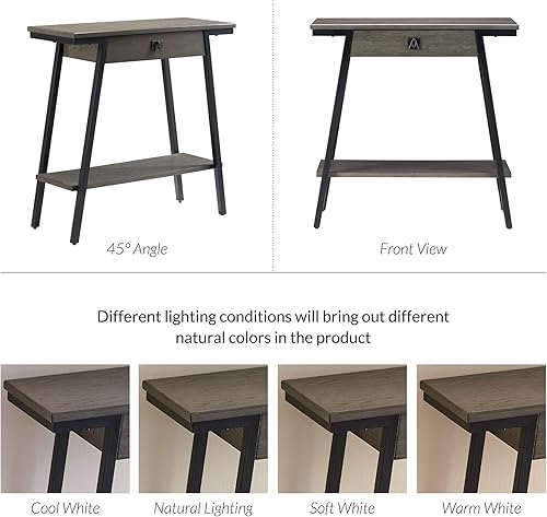 Miniatura 26 de Leick Home 214338 Empiria Mesa consola de madera con marco de metal para sala de estar, entrada, dormitorio, gris Negro lavado,Gris,Mission