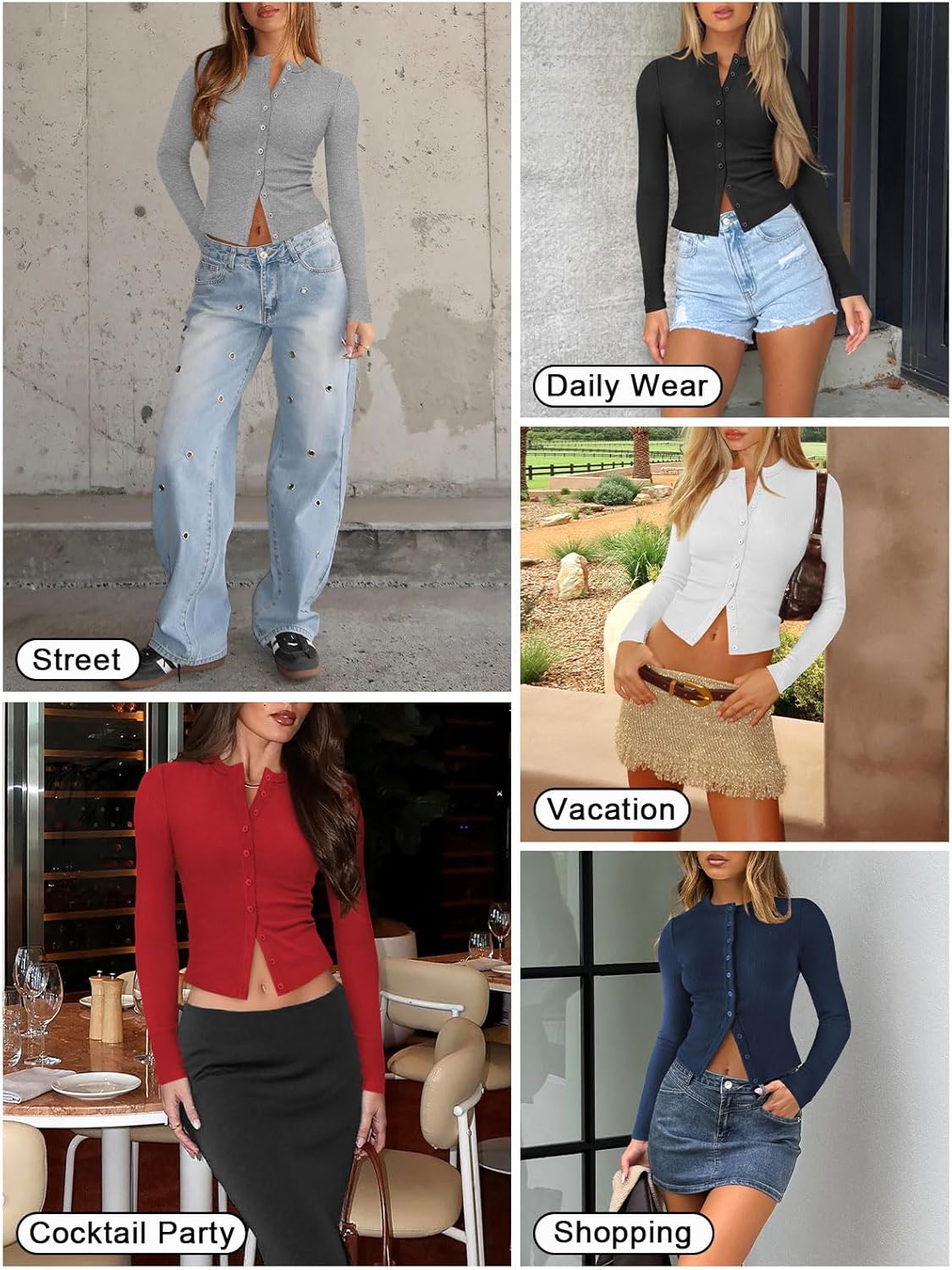 Womens Ribbed Button Down Long Sleeve Top Knit Button Up Fitted Cardigans Cropped Cute Fall Going Out Tops for Women - Image 7