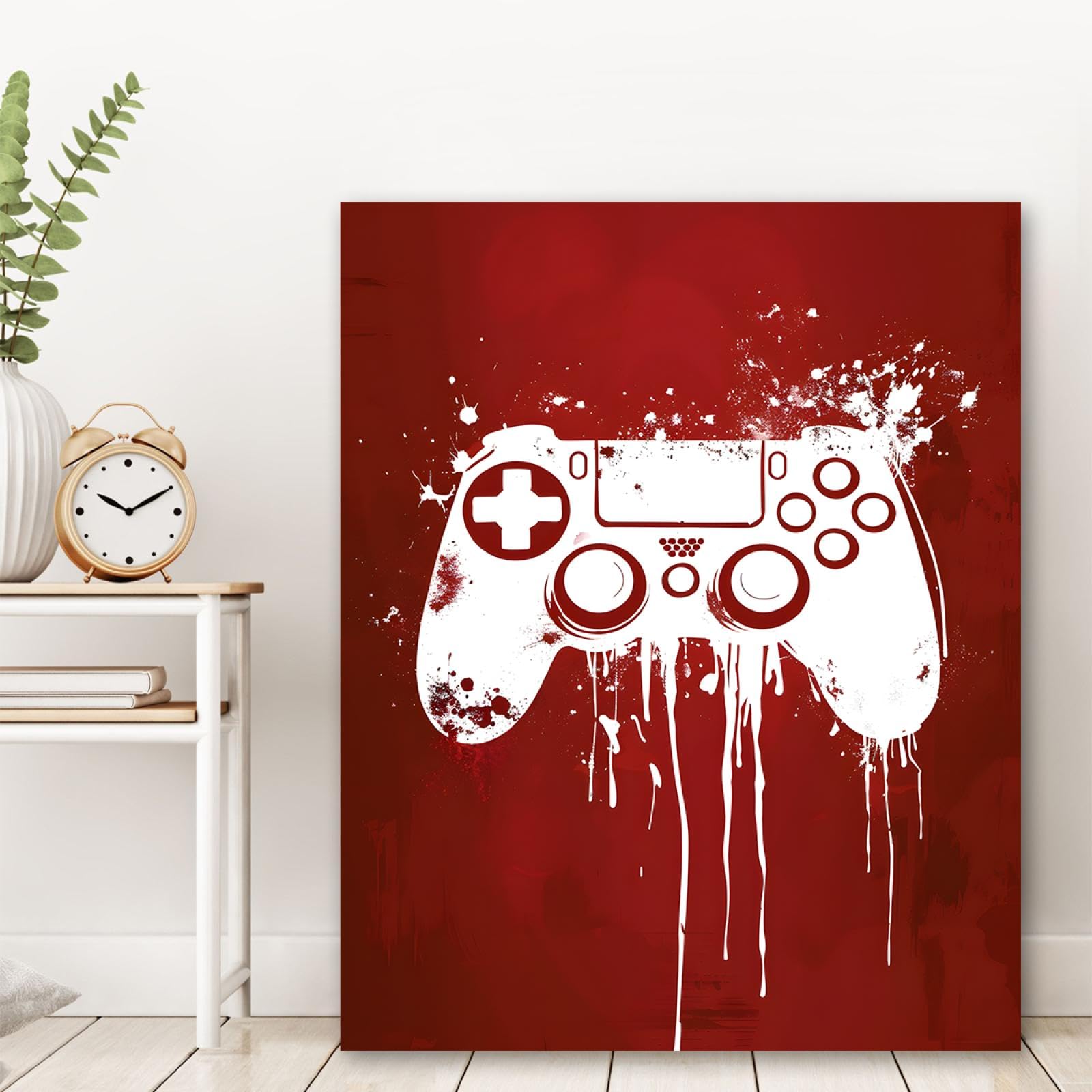 UIRINGART Nouveauté Toile Art Mural Graffiti Jeu Contrôleur Affiche Photo Blanc & Rouge Toile Oeuvre pour Salon Salle de Jeux Décoration Murale 80x110cm Cadre intérieur