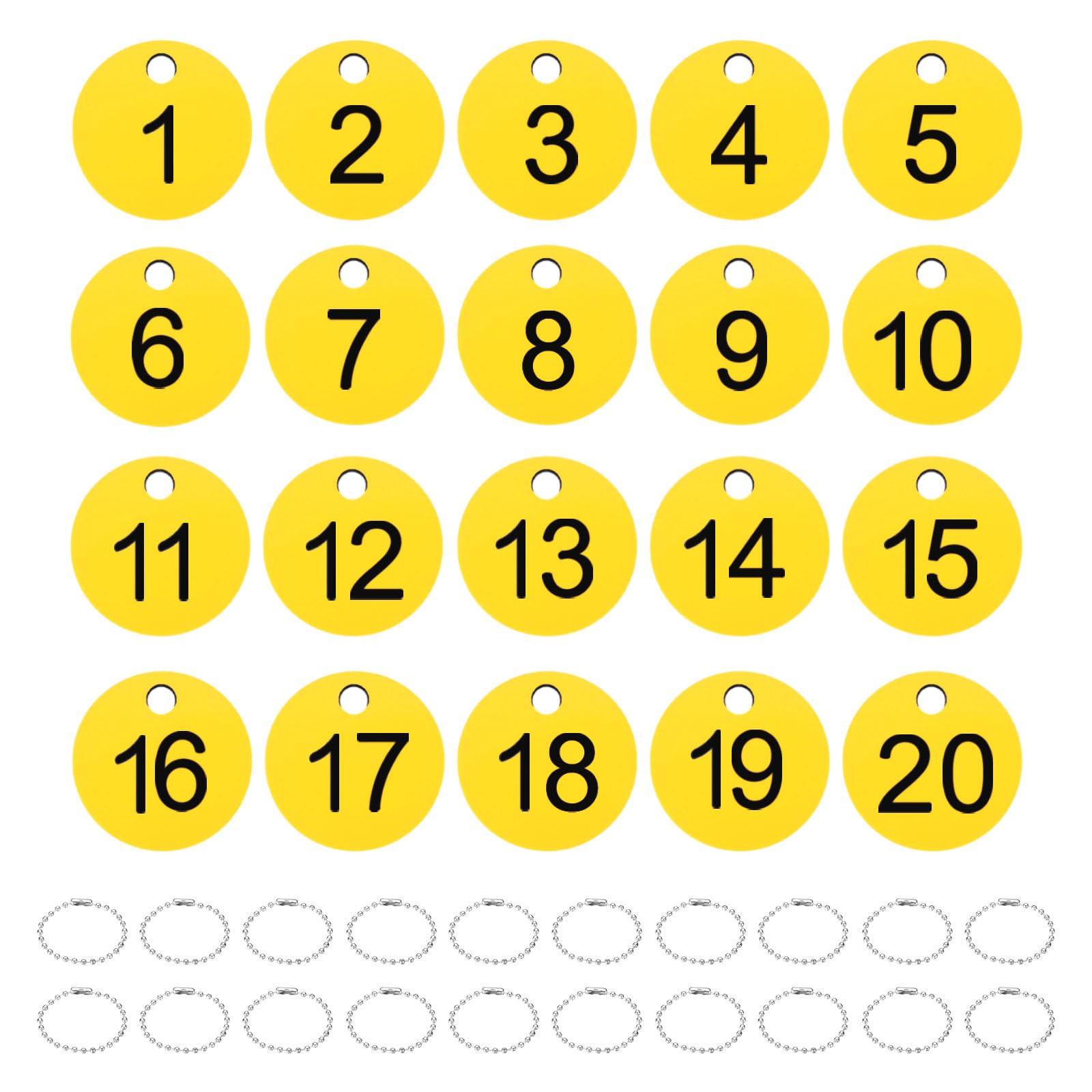 PATIKIL 1-20 Number Tags, 20Pcs Round ID Number Key Tags Plastic Numbered Keychain with Key Rings for Luggage Lockers Organizer Field Sales Hangers Clothes Labels, Black-Yellow