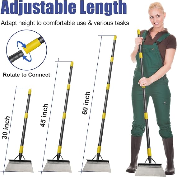 Garden Shovel: Heavy Duty Ice Scraper with Metal Flat Head, Multifunctional 60in Long Handle Floor Scraper for Breaking Removing Hard Ice on Driveway Walkway Road