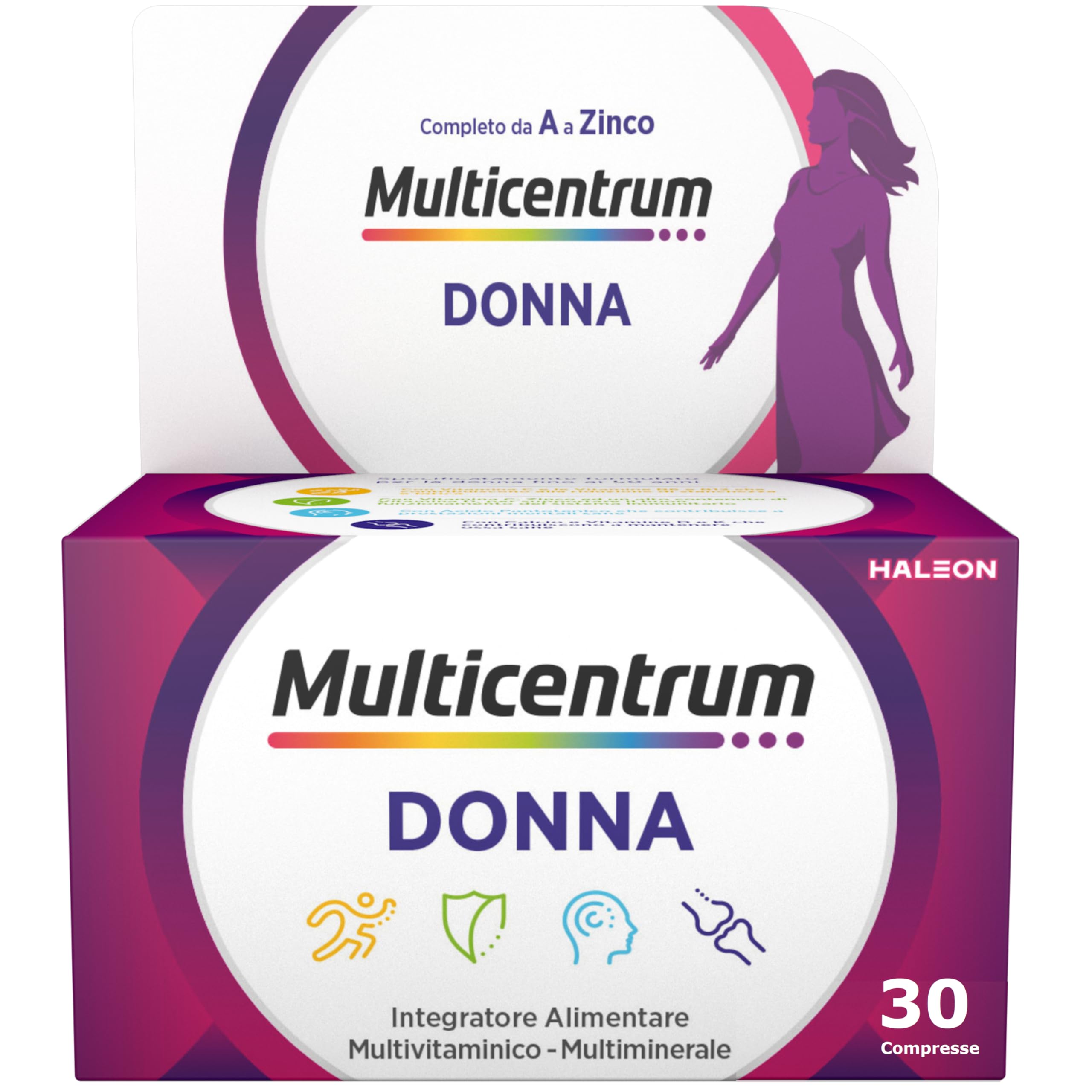 Multicentrum Donna Integratore Multivitaminico completo per donna, con Vitamina D, K, Acido Folico, Calcio, Ferro, per combattere stanchezza e affaticamento, 30 Compresse