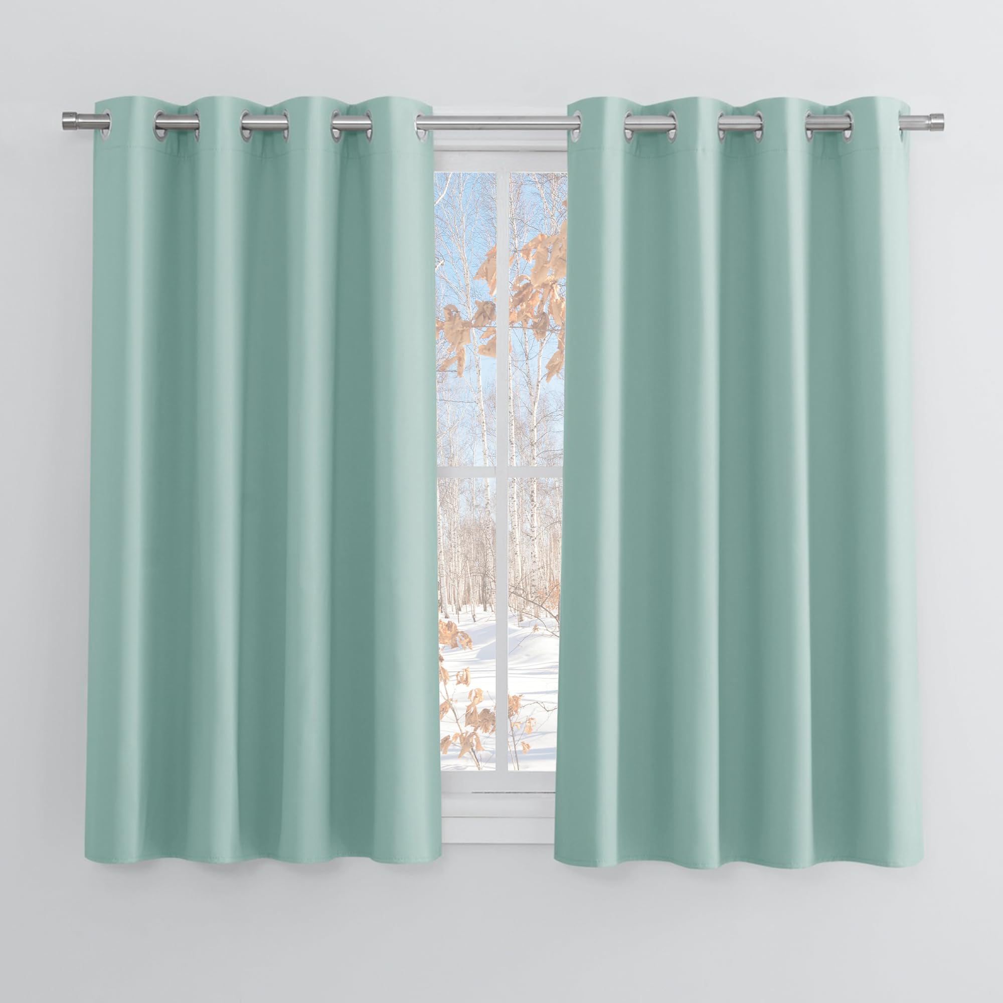 PONY DANCE Tenda Cameretta Bambina Tende Oscuranti con Anelli Tende Moderne Tende Termiche Isolanti per Interni Tende per Casa 2 Pezzi L 132 x A 114 cm, Verde Chiaro