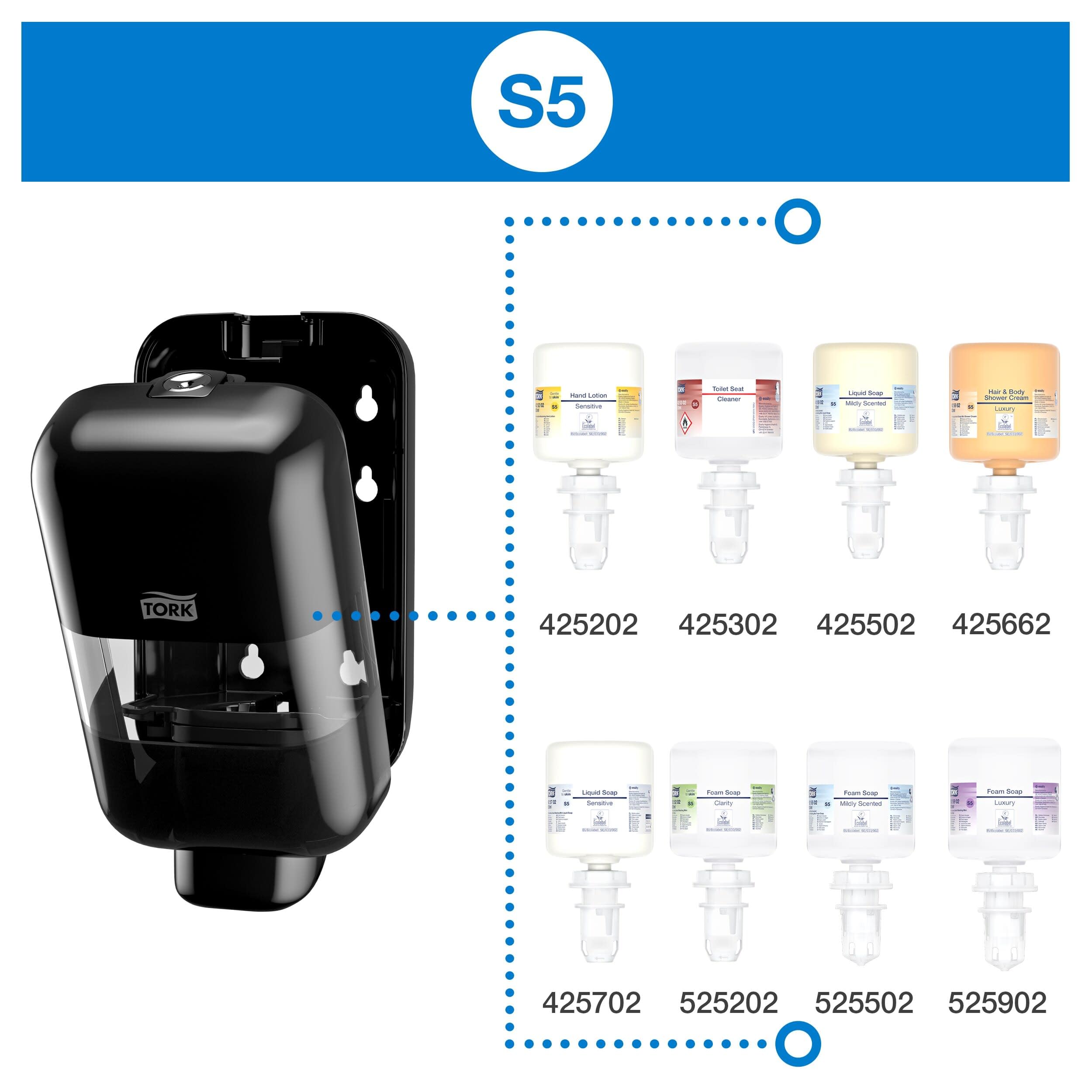 Tork Dispensador Mini para Jabón y Desinfectante Negro S5, 565208 | Recambios de Espuma, Líquido, Gel y Loción, Línea Elevation
