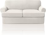 T Cushion Sofa Slipcover 3 Pieces Sofa Covers for T Cushion Sofa Soft Couch Cover Sofa Slip Covers Furniture Covers with 2 Individual T Cushion Shape Seat Covers Machine Washable, Grey