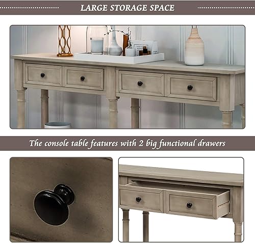 Miniatura 13 de Merax Mesa consola larga con 3 cajones para entrada, mesa de sofá rústica con estante de almacenamiento abierto, para sala de estar, pasillo, azul